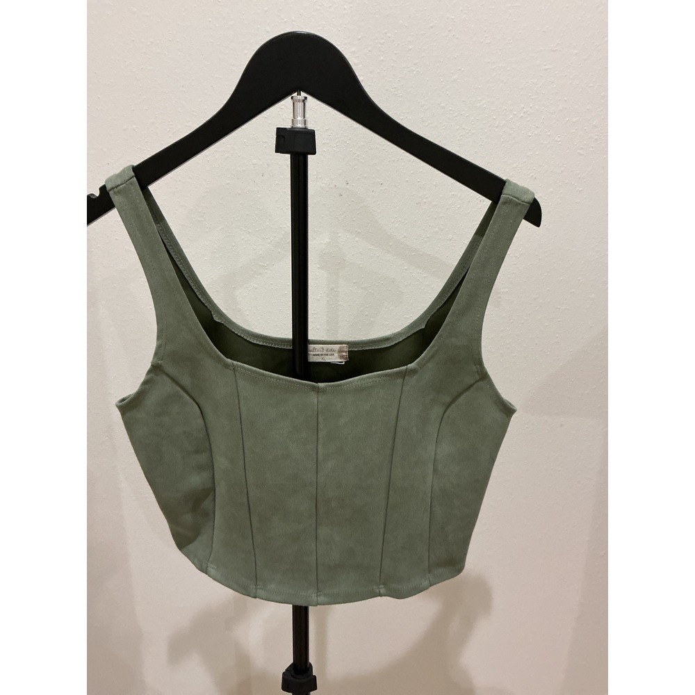 Altar'd State Faux Suede Corset Crop Top Sage Green XL A2005K037JD